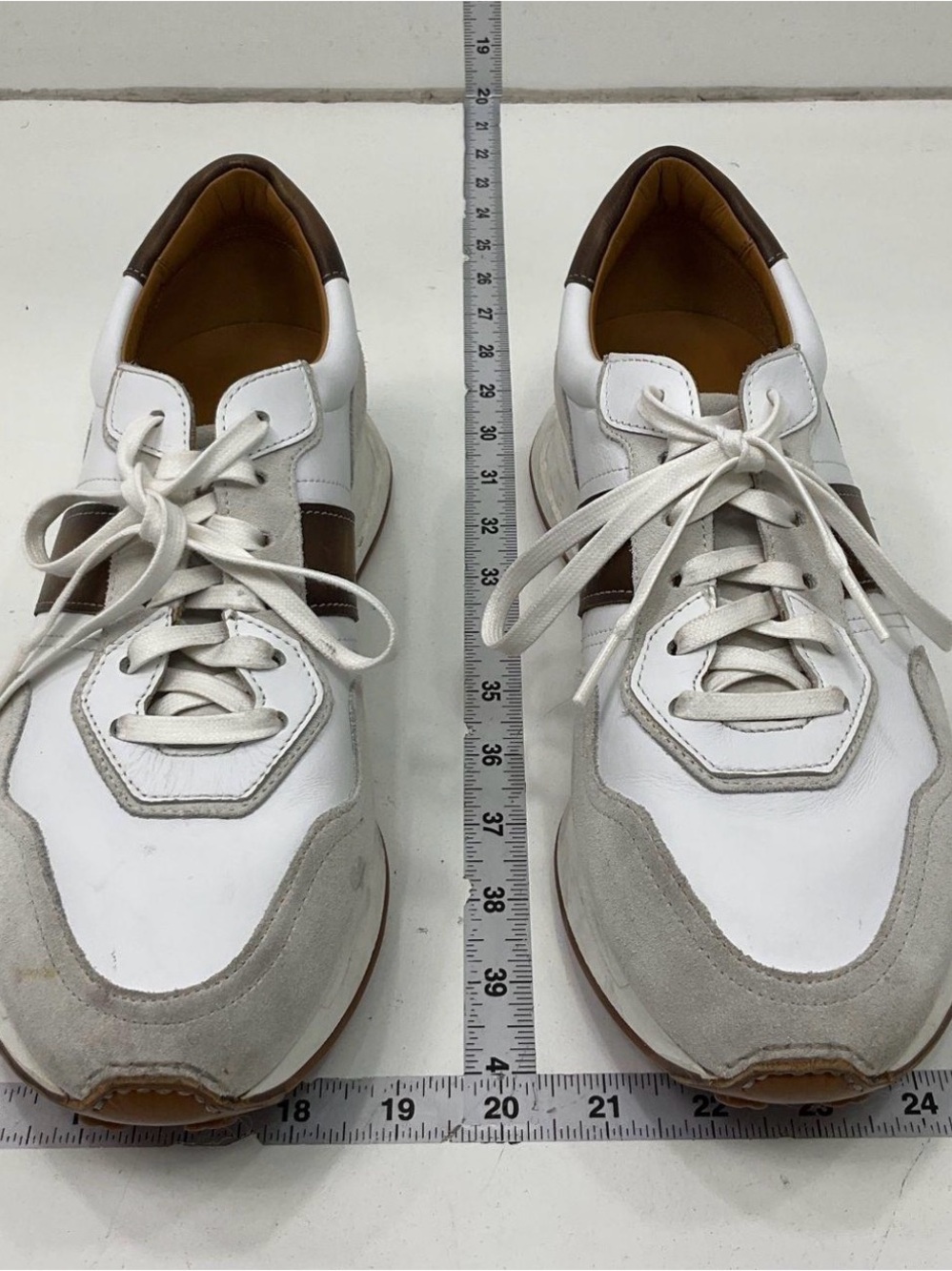 Magnanni Romero II White and Brown Leather Suede Accent Sneakers